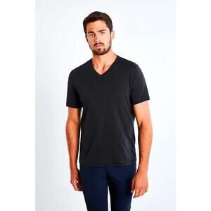 VINCE Favorite Short Sleeve V Neck T Shirt Men Slub Black Pima Cotton Designer M